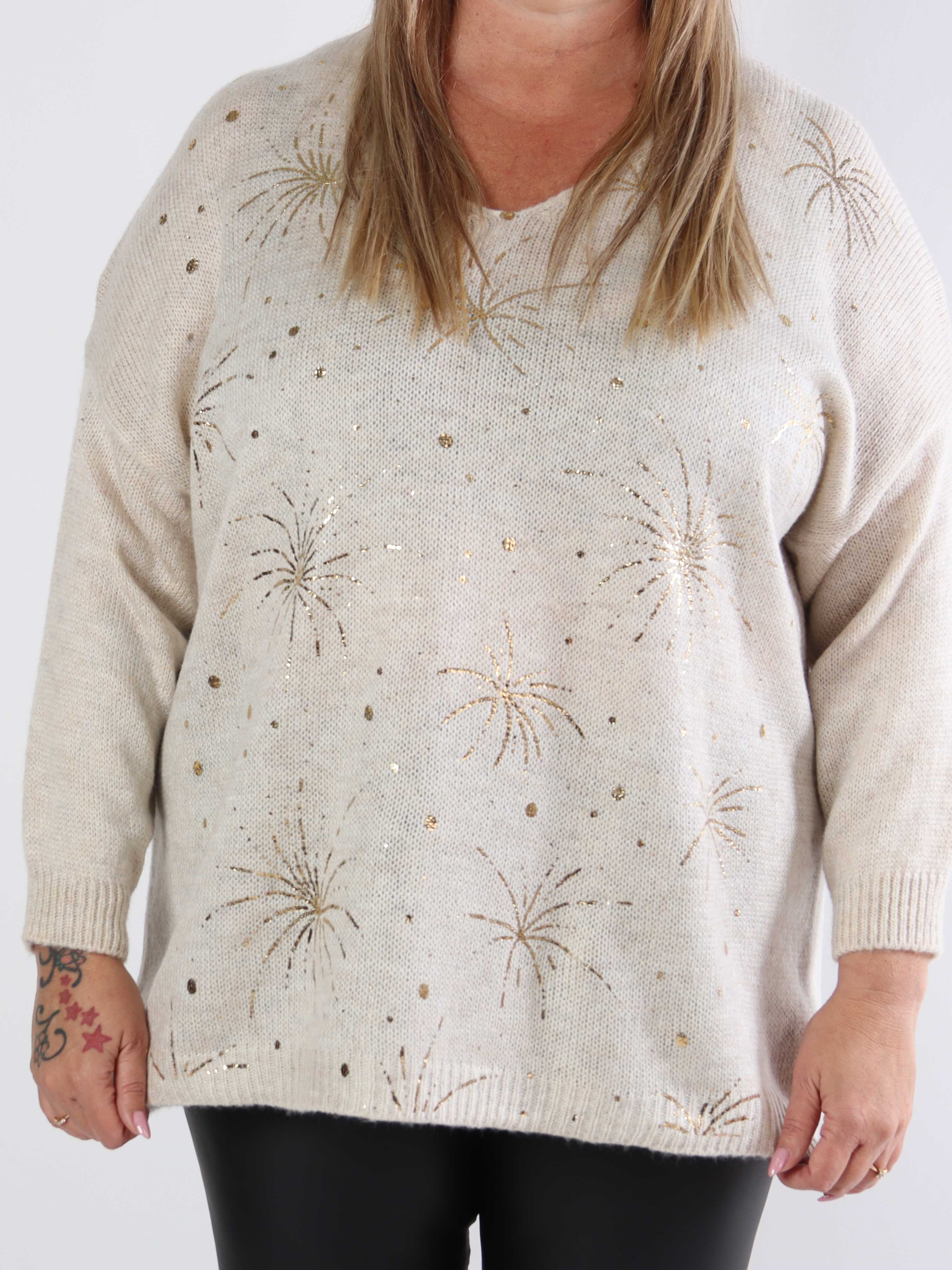 Omaria - Plus size strikbluse med fyrværkeri på